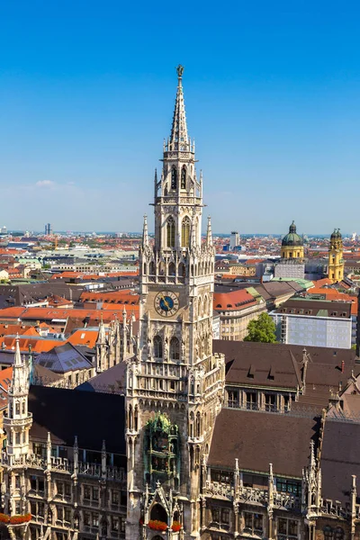 Letecký Pohled Náměstí Marienplatz Radnice Mnichově Krásné Letní Den — Stock fotografie