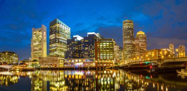 Panorama of  Boston cityscape at night, USA