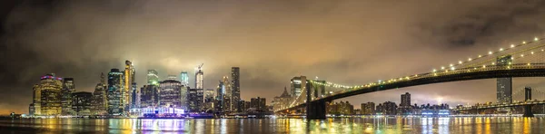 Panorama Del Ponte Brooklyn Vista Notturna Panoramica Del Centro Manhattan — Foto Stock