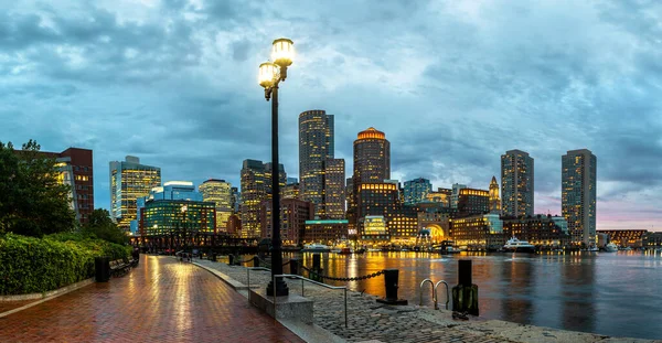 Panorama Boston Cityscape Fan Pier Park Night Usa — Stock Photo, Image