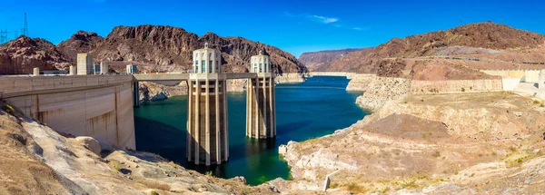 Panorama Hoover Dam Penstock Towers Colorado River Nevada Arizona Border — Stock Photo, Image