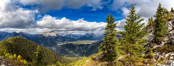 Panorama Aerial View Banff City Bow Valley Banff National Park — ストック写真