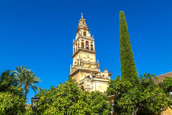 Torre del Alminar Bell Tower in Cordoba in a beautiful summer day, Spain