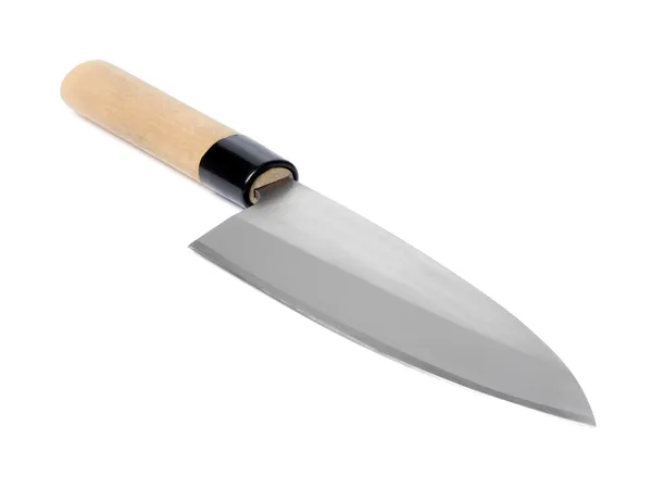 白い背景で隔離された日本の伝統的な出刃包丁ナイフ. — ストック写真