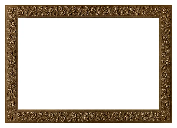 Moldura de bronze decorativa com ornamento floral isolado em b branco — Fotografia de Stock