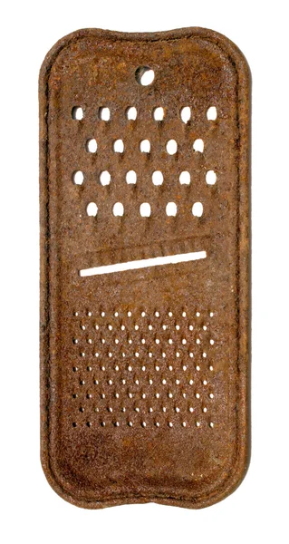 Old rusty grater isolated on white background. — Stock Photo, Image