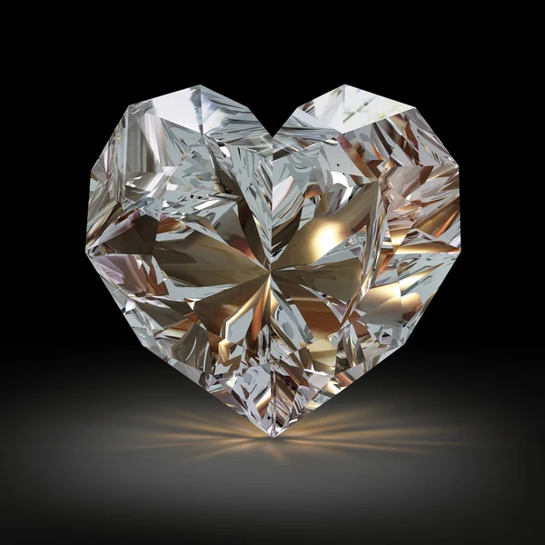 黒の背景にハートの形のダイヤモンド. — ストック写真
