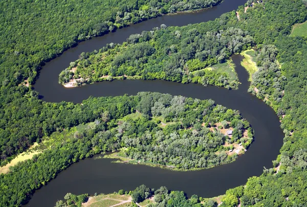 Zigzag river. Aerial view. — Stock Photo, Image