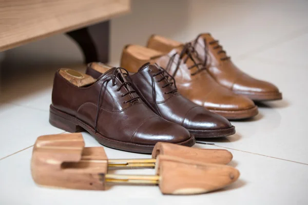 茶色の男性の靴、靴の stratchers — ストック写真