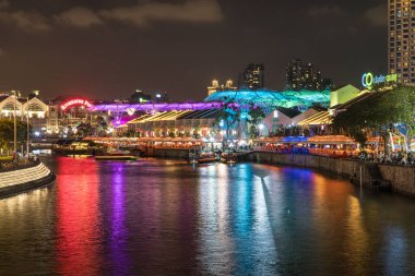 SINGAPORE - January 29, 2019: NIght view of a  Clarke Quay, historical riverside quay  of Singapore River  in Singapore 