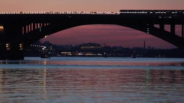 Coucher Soleil Vue Été Sur Pont Métro Sur Rivière Dnipro — Video