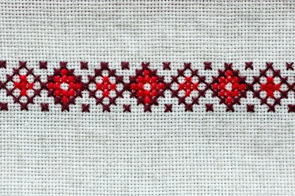 Fragment Traditional Ukrainian Embroidery Ukrainian Rushnyk Linen Cloth Ukrainian Culture — Stock Photo, Image