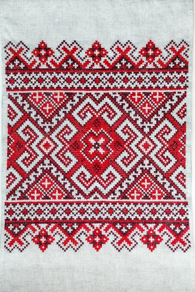 Traditional ukrainian embroidery on ukrainian rushnyk, made of linen cloth. Ukrainian culture concept