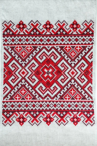 Broderie Ukrainienne Traditionnelle Sur Rushnyk Ukrainien Tissu Lin Concept Culture — Photo