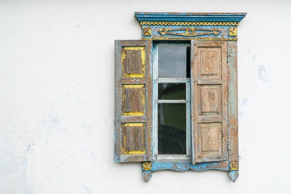Geschnitzte Holzfenster Alten Holzhäusern Dorf Oleshnia Gebiet Tschernihiw Ukraine Ukrainisches — Stockfoto