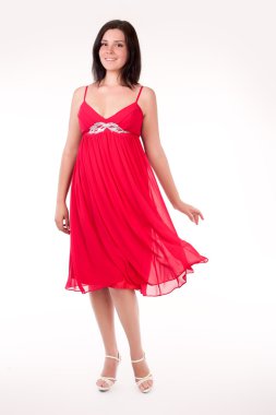 güzel bir genç kadın seksi kırmızı Abiye Giyim