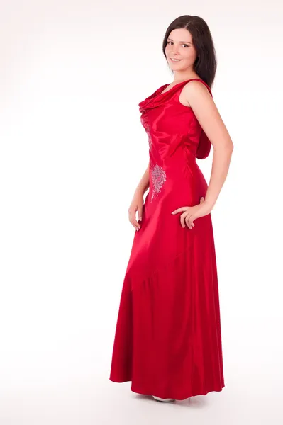 สาวสวยใส่ชุดราตรีสีแดงเซ็กซี่ — ภาพถ่ายสต็อก