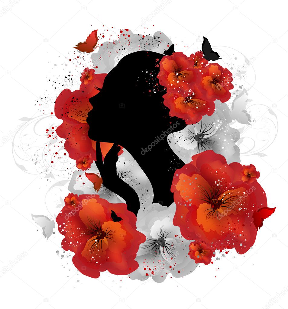 Floral Design Woman WIth Butterflies