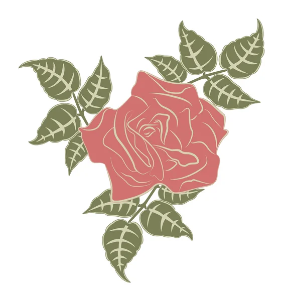 Rosa con foglie — Vettoriale Stock
