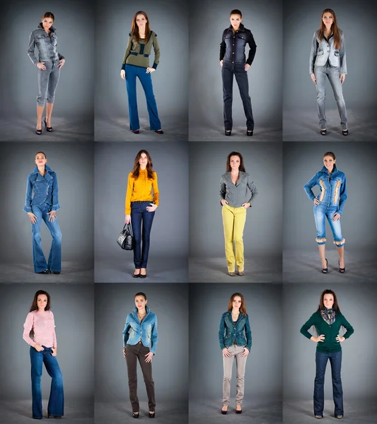Collection de jeans vêtements de dame — Photo