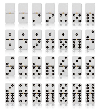 twenty-eight tiles dominoes on white background clipart