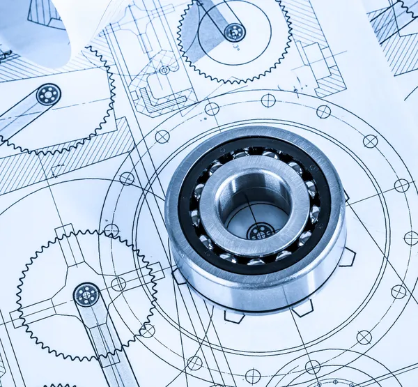 Technical drawings with the bearing — Stock Photo, Image