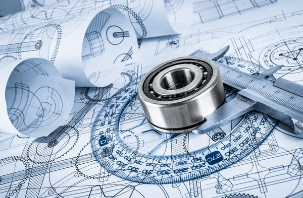 Technical drawings with the bearing — Stock Photo, Image