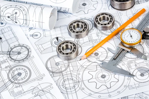 Rodamientos de bolas sobre plano técnico — Foto de Stock