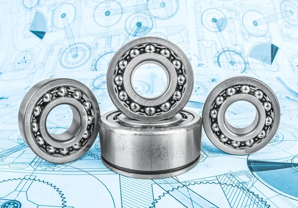 Ball bearings on technical drawing — Stock Photo, Image