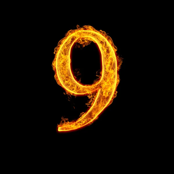 Alfabeto de fogo número 9 nove — Fotografia de Stock