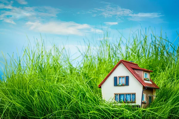 Huis op het groene gras — Stockfoto