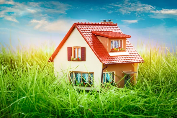 House on the green grass — Stock Photo, Image