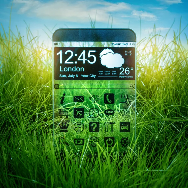 Smartphone-val egy átlátszó kijelző. — Stock Fotó