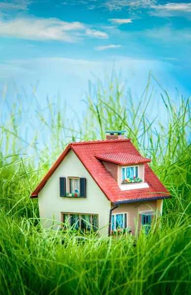 Huis op het groene gras — Stockfoto
