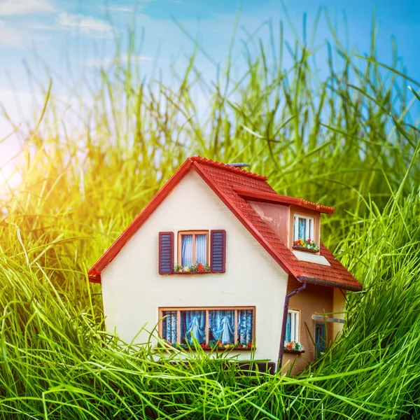 Huis op het groene gras — Stockfoto