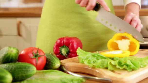 Las manos de mujer cortando verduras — Vídeos de Stock