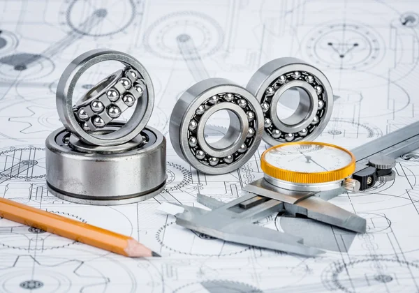 Ball bearings on technical drawing — Stock Photo, Image