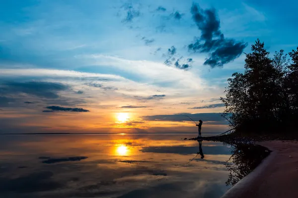 Заході Сонця Фінляндії Рибалка Обертається — стокове фото