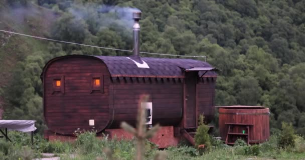 Wooden Outdoor Sauna Bathhouse Outdoors Forest — Stock Video