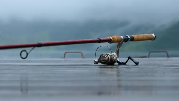Fishing Rod Spinning Blurred Background — Stock Video