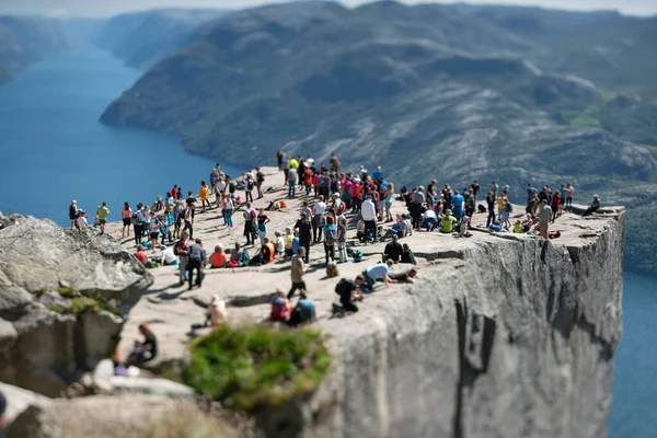 Tilt Shift Lens Preikestolen Prekestolen Also Known English Translations Preacher — Stock Photo, Image