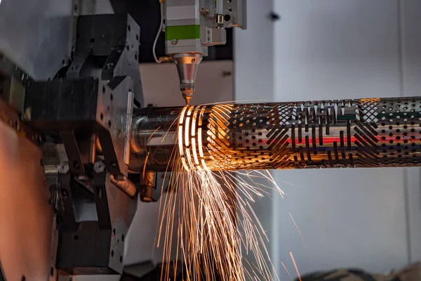 Cnc Laser Cutting Metal Modern Industrial Technology Making Industrial Details — Stock Photo, Image