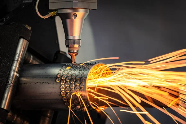 Cnc Taglio Laser Metallo Moderna Tecnologia Industriale Making Industrial Details Fotografia Stock