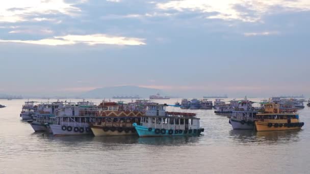 孟买水面上的船在黎明时分印度马哈拉施特拉邦孟买Colaba地区 — 图库视频影像