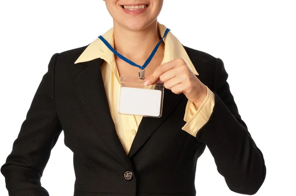 Mujer mostrando su placa —  Fotos de Stock