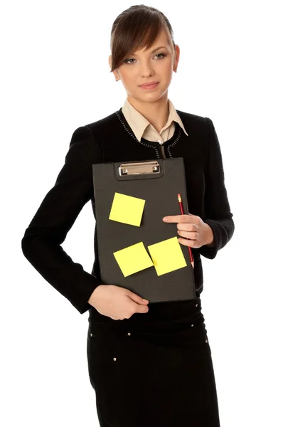 Officer with document case and stickers — Stock Photo, Image