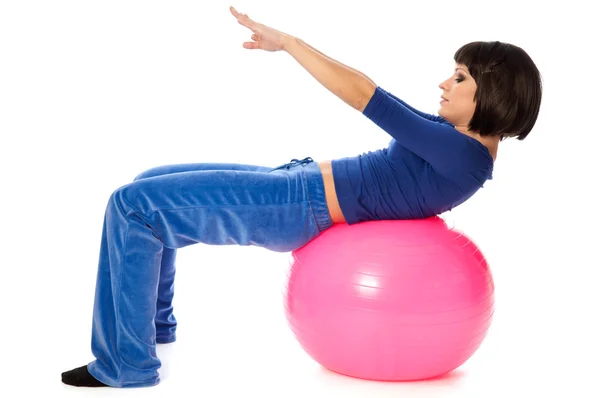 Exercises on a gymnastic ball — Stock Photo, Image