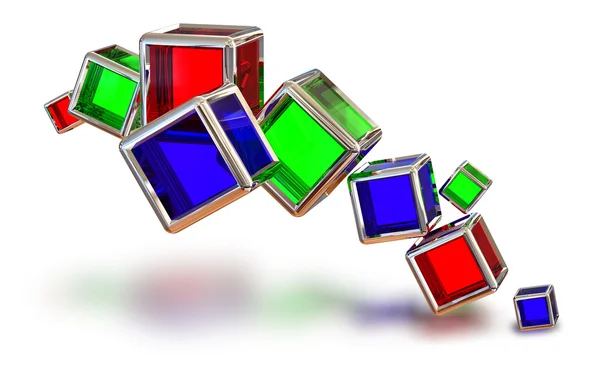 Glass cubes in a metal frame — Stock Photo, Image