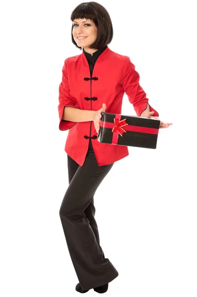 Gift with red bow — Stock Photo, Image