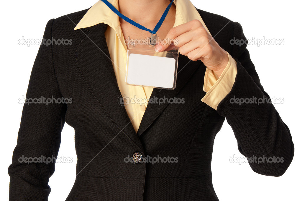 Woman showing her badge